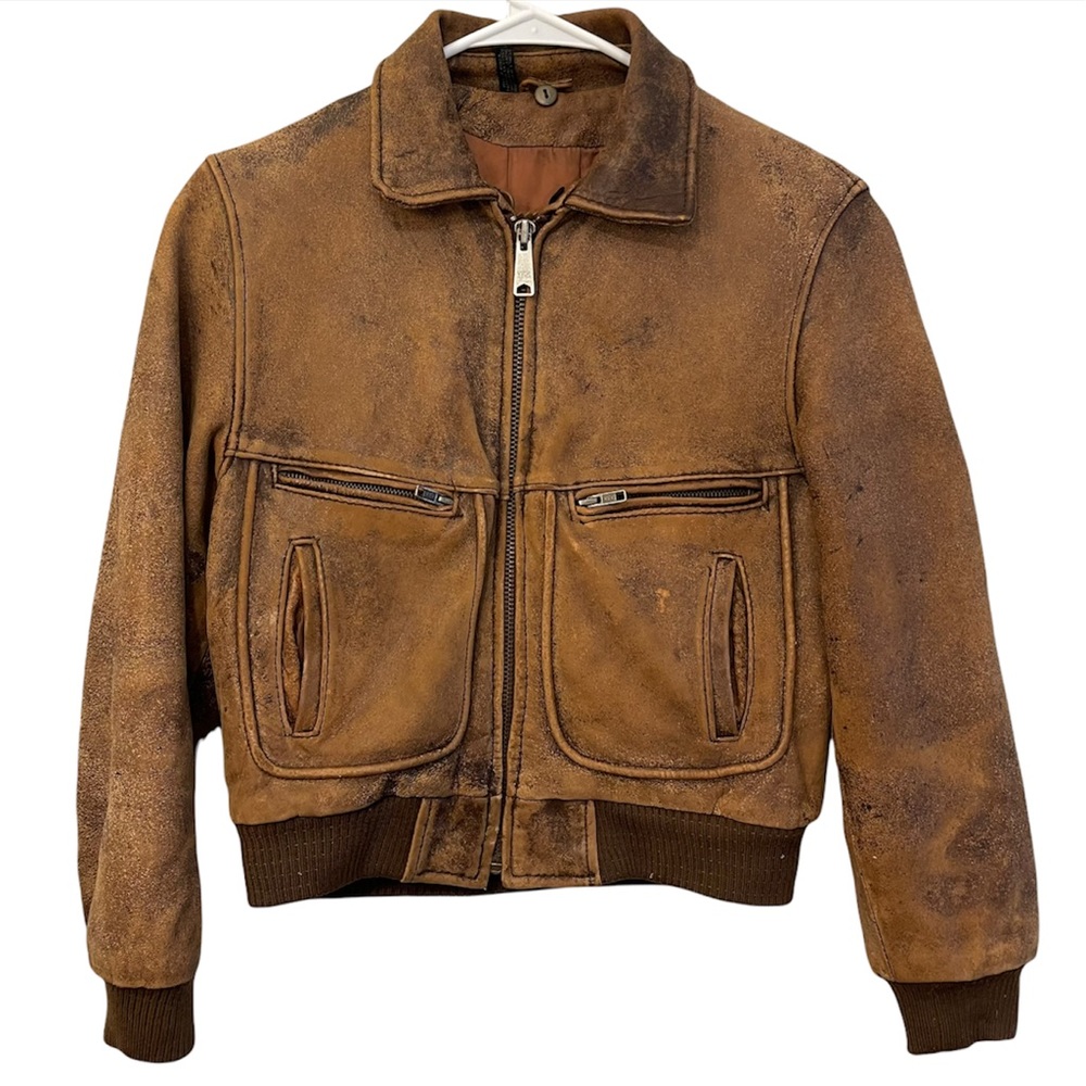 Pour Le Sport Vintage Genuine Brown Leather Bomber Jacket